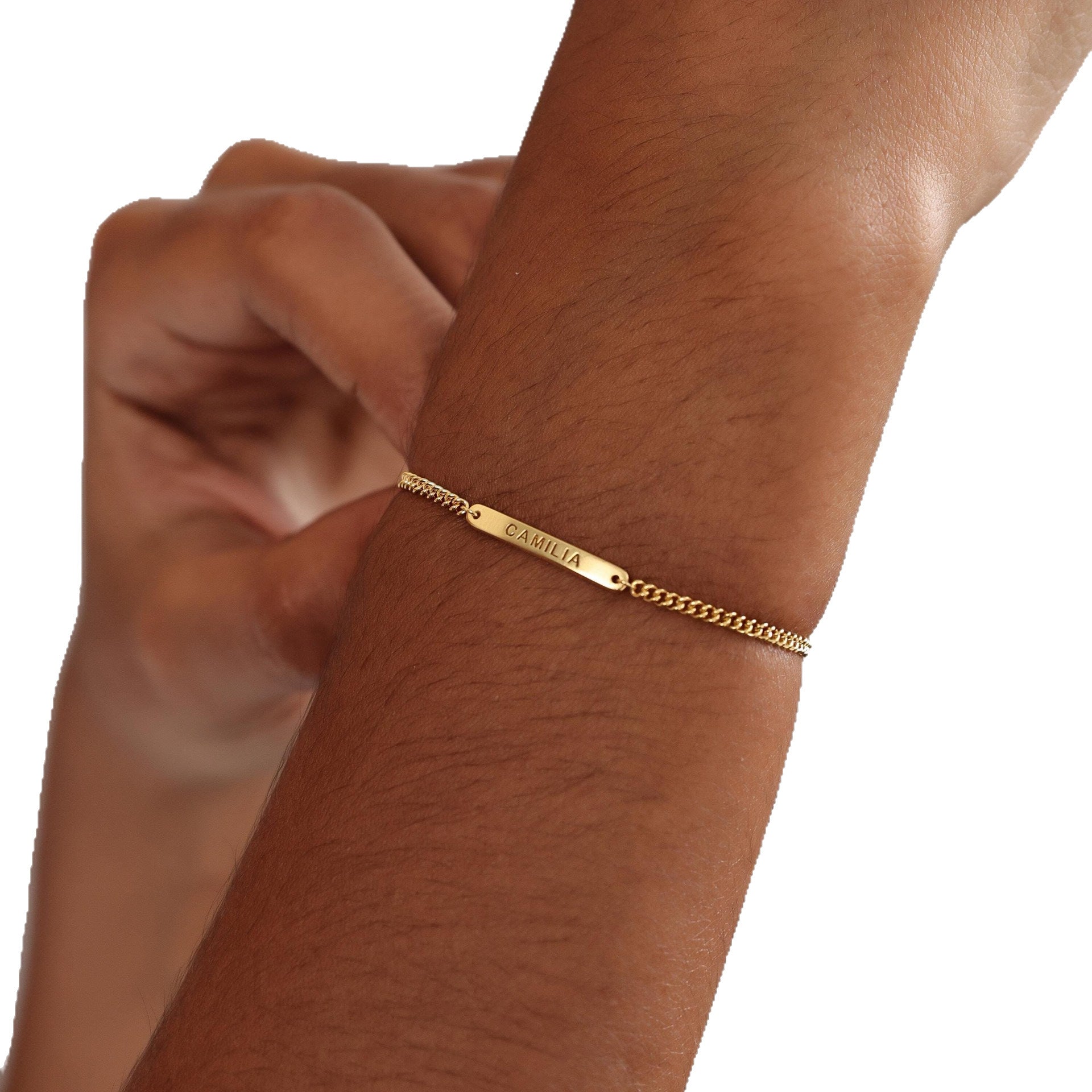 Stainless Steel Long Strip Engraved Name Bracelet