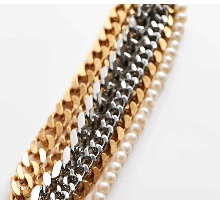 Women's Palace Pearl Bracelet Gold and Silver Mixed Color Multilayer Bracelet