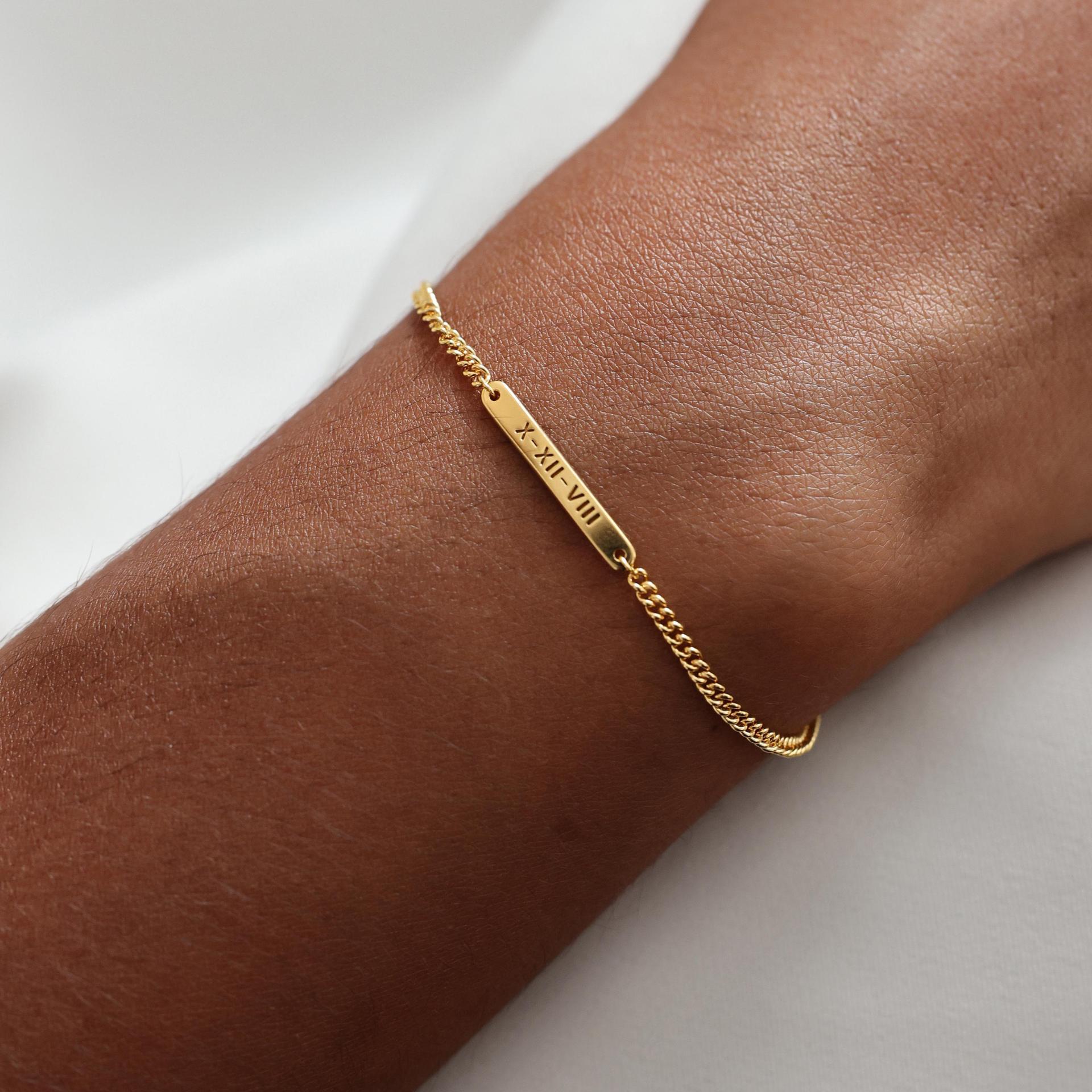 Stainless Steel Long Strip Engraved Name Bracelet
