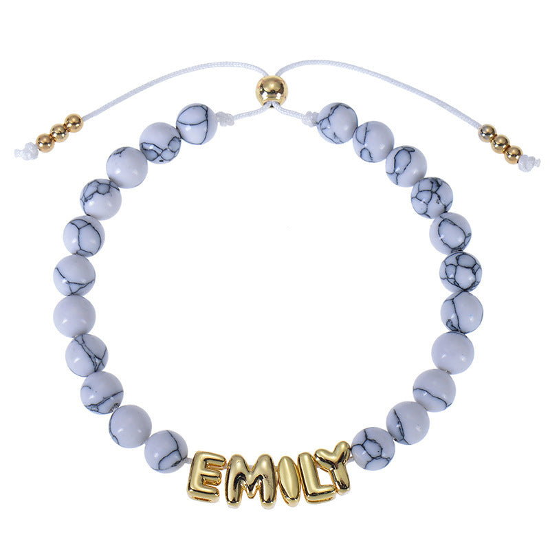 DIY Bubble Letter Bracelet Natural Stone Name Bracelet