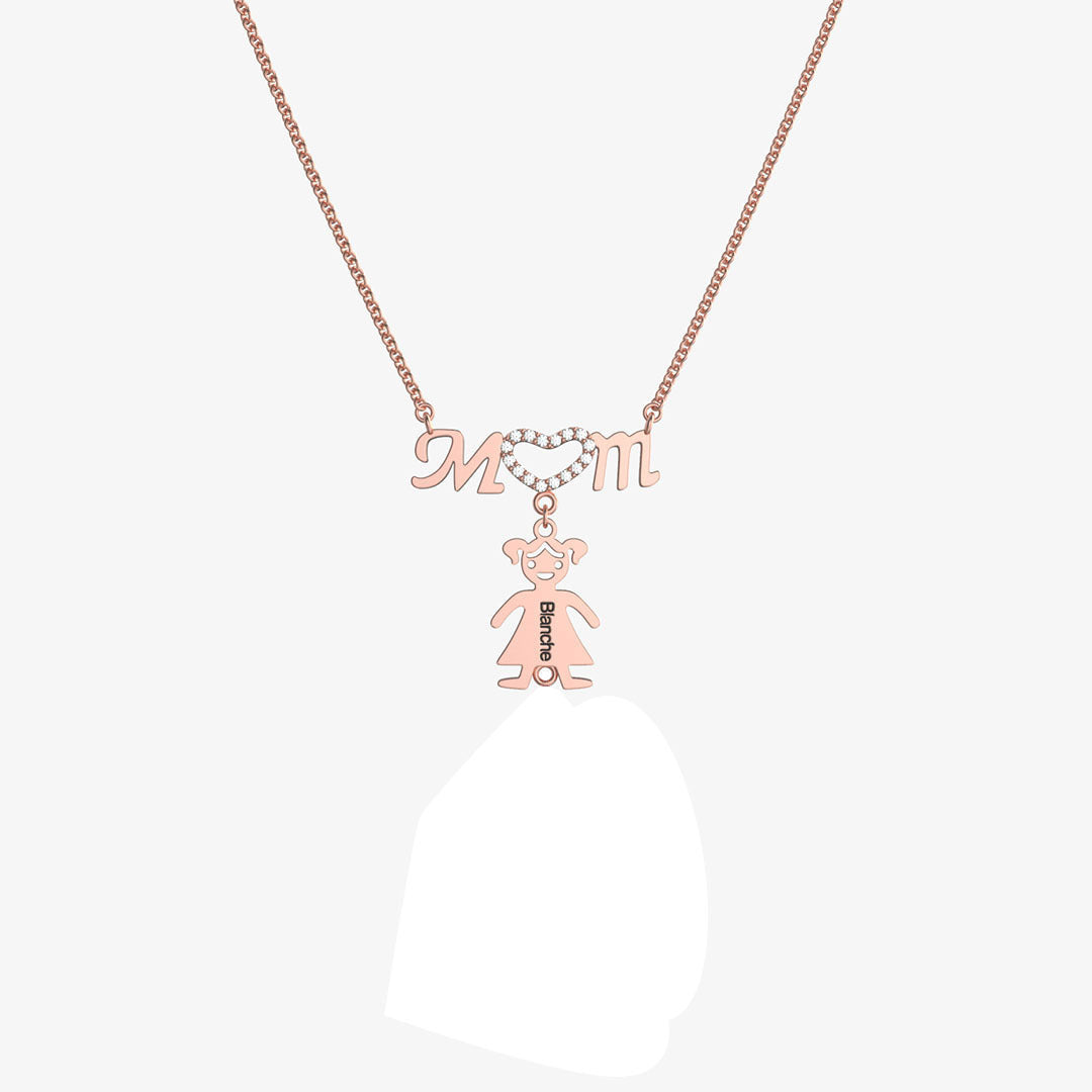 Stitching And Engraved Name MOM Doll Diamond Necklace With Clavicle Chain