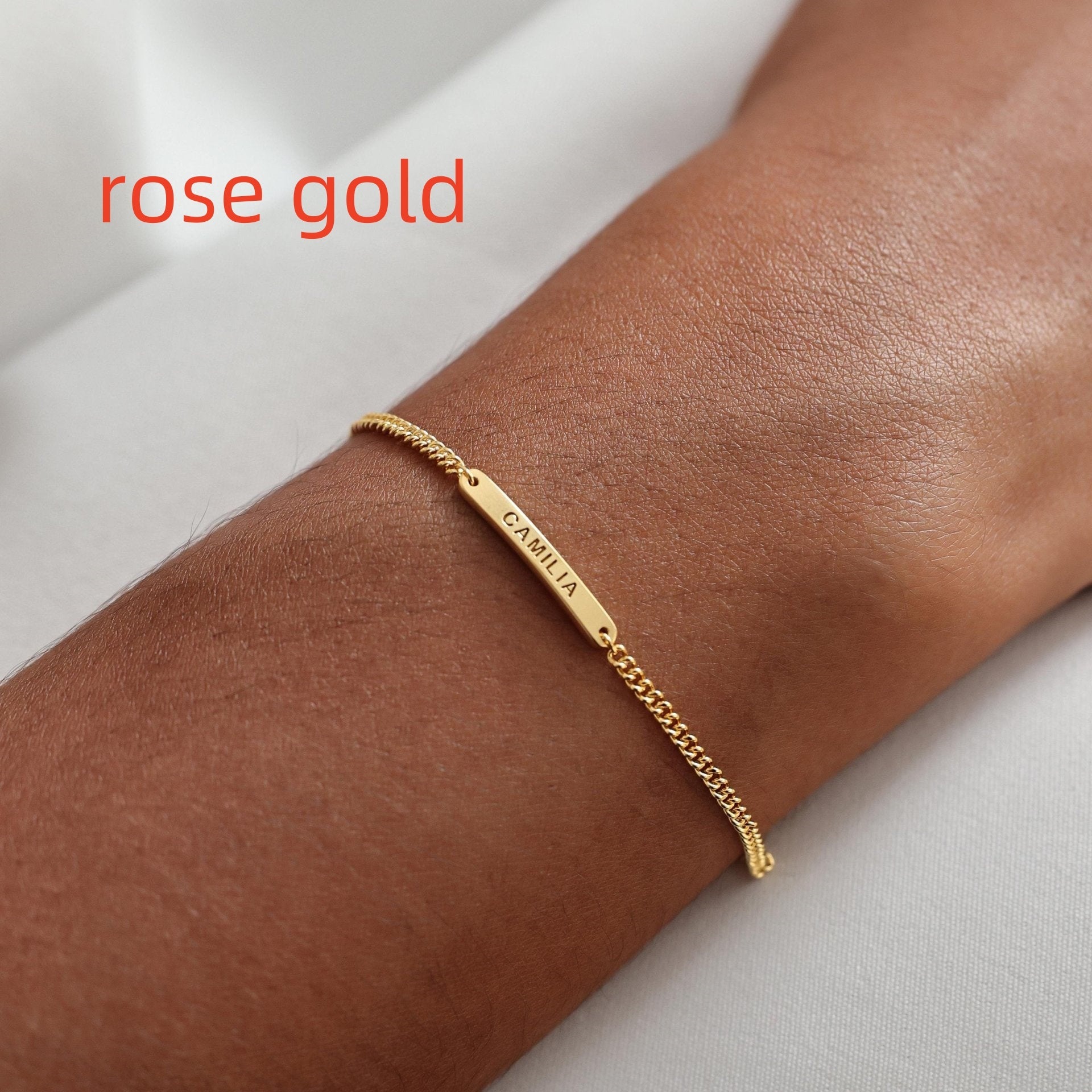 Stainless Steel Long Strip Engraved Name Bracelet