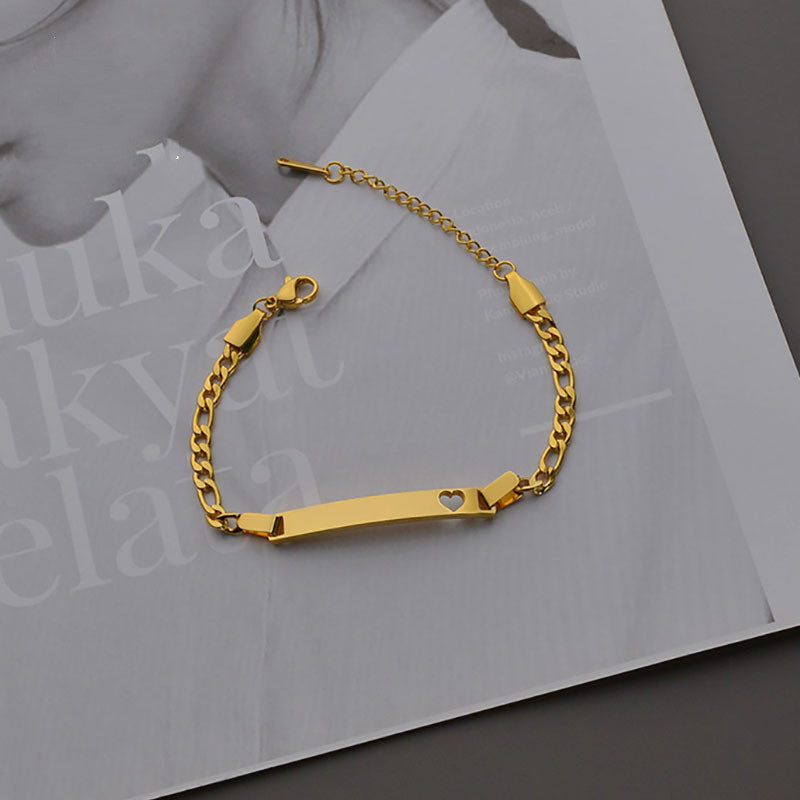 Children's Engraved Name And Date Hollow Heart Bracelet