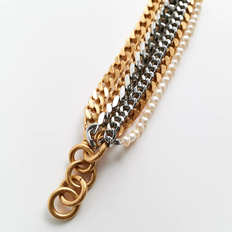 Women's Palace Pearl Bracelet Gold and Silver Mixed Color Multilayer Bracelet