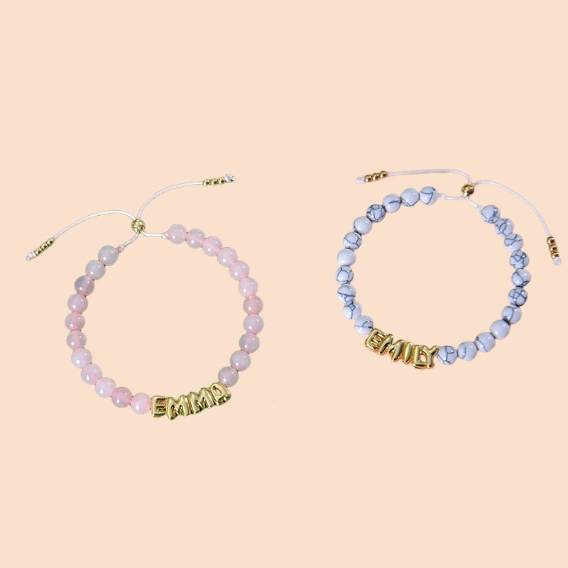 DIY Bubble Letter Bracelet Natural Stone Name Bracelet