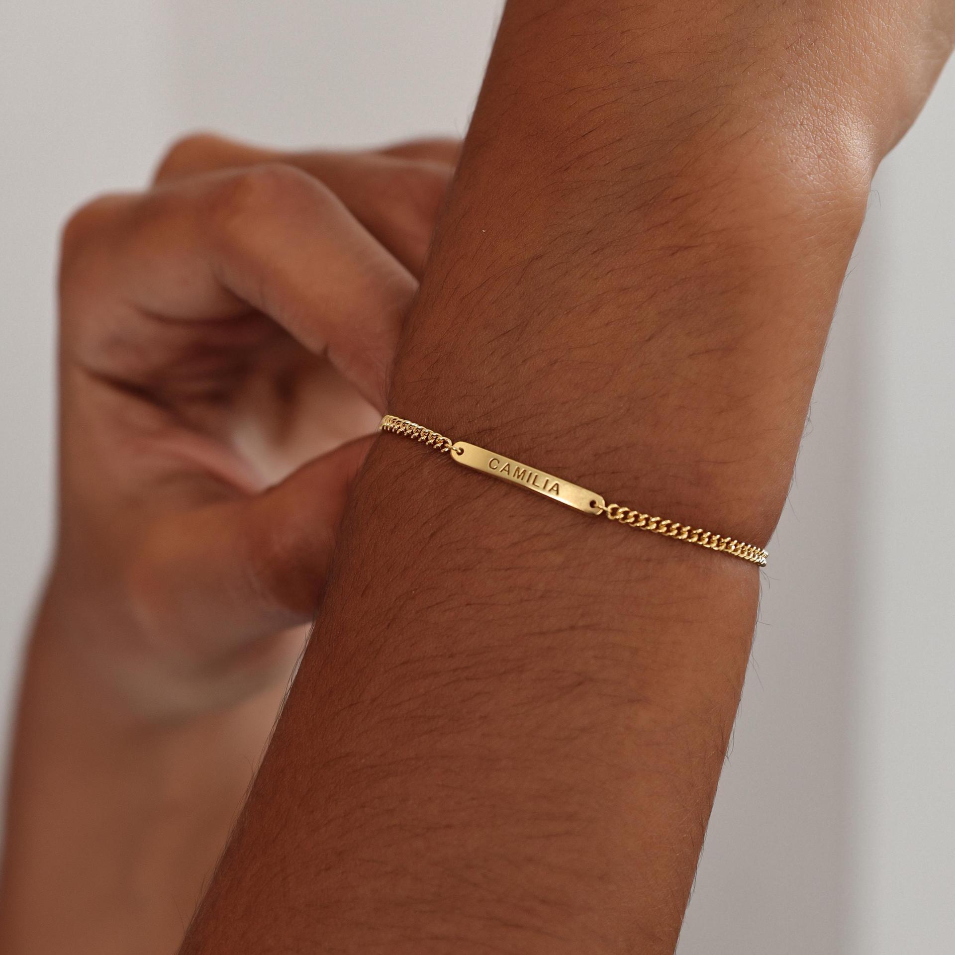 Stainless Steel Long Strip Engraved Name Bracelet