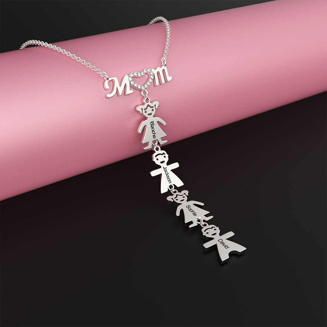 Stitching And Engraved Name MOM Doll Diamond Necklace With Clavicle Chain