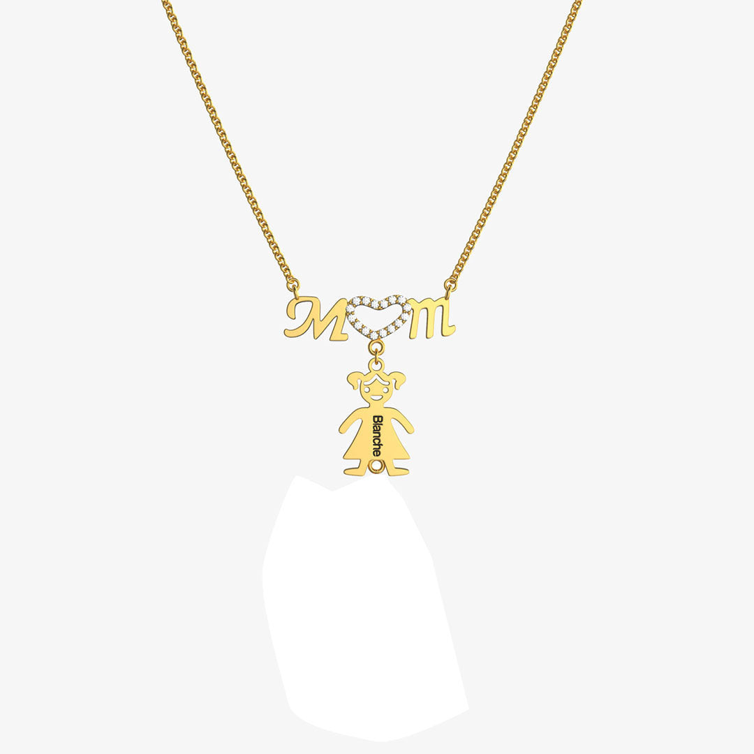 Stitching And Engraved Name MOM Doll Diamond Necklace With Clavicle Chain