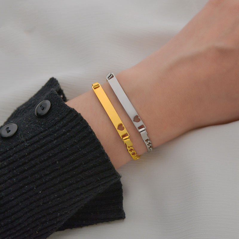 Children's Engraved Name And Date Hollow Heart Bracelet