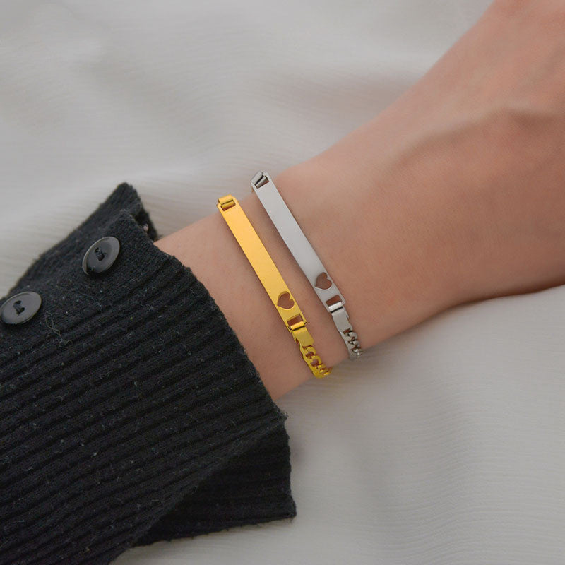 Children's Engraved Name And Date Hollow Heart Bracelet