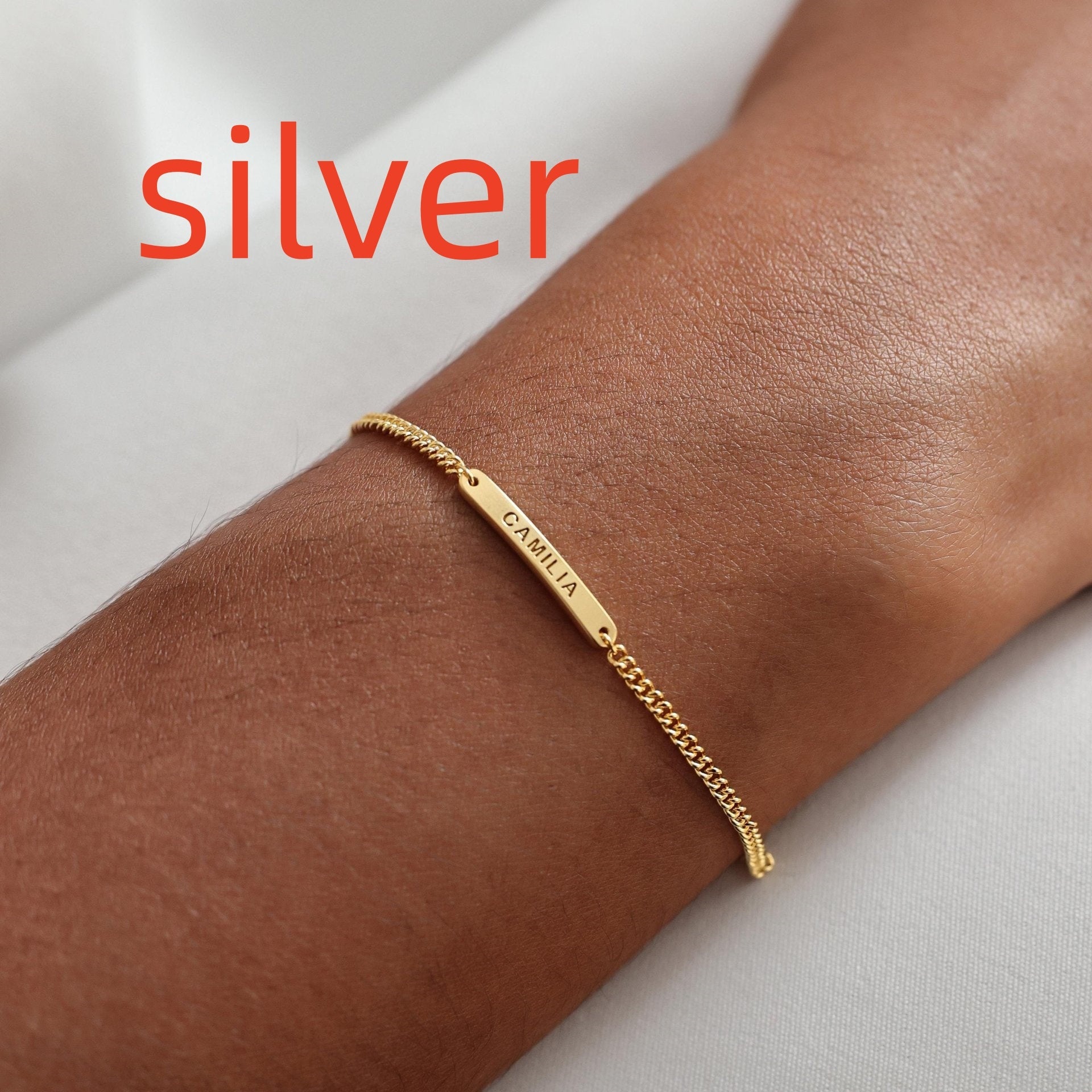 Stainless Steel Long Strip Engraved Name Bracelet