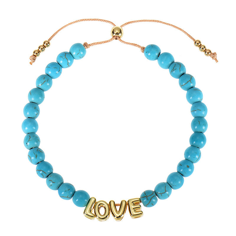 DIY Bubble Letter Bracelet Natural Stone Name Bracelet