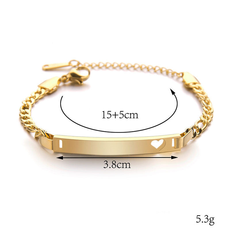 Children's Engraved Name And Date Hollow Heart Bracelet