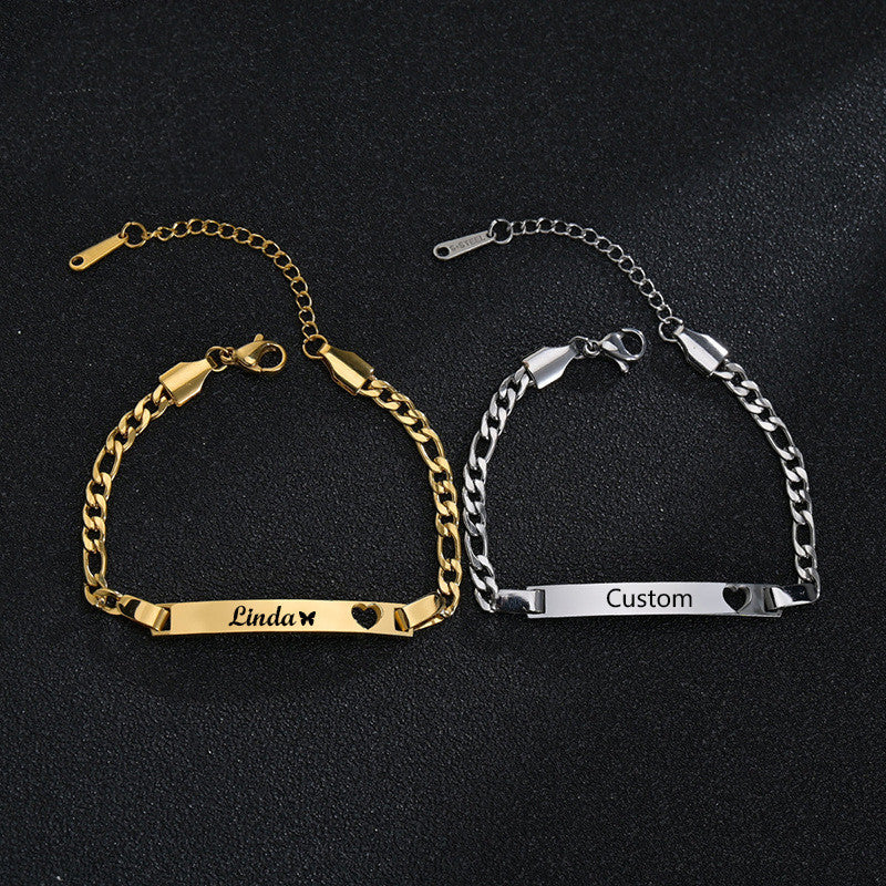 Children's Engraved Name And Date Hollow Heart Bracelet