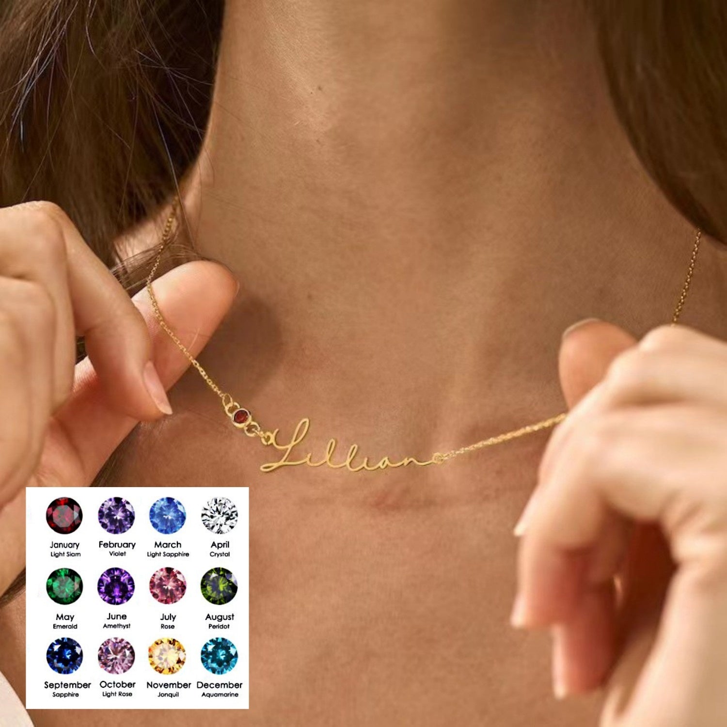 DIY Birth Stone Personalized Stainless Steel Necklace