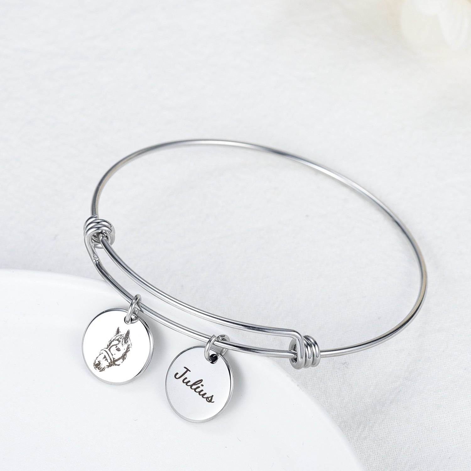 Pet Photo Disc Bracelet Ladies Kitten Name Pendant Bracelet